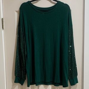 Maurices Dark Green Holiday Sequence Plus Size Blouse 1X